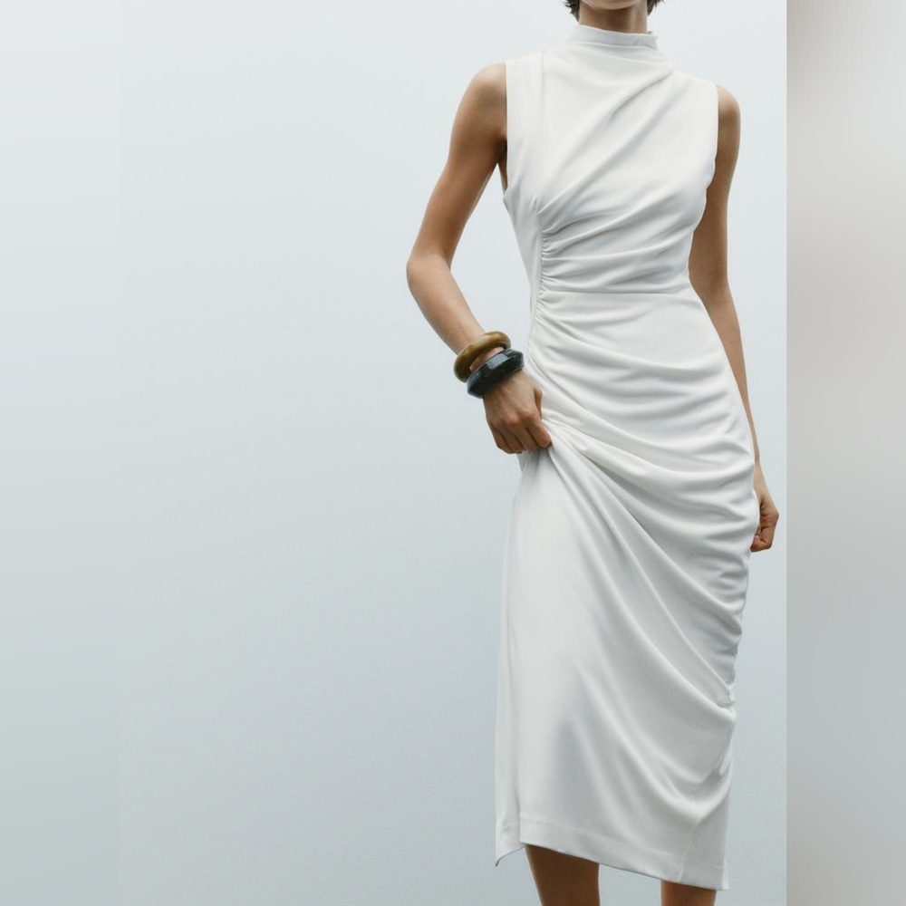 Zara Ruched Sleeveless Midi Dress